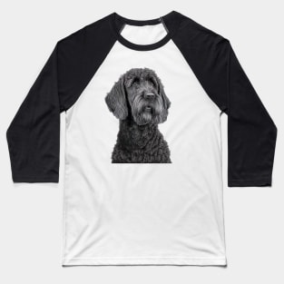 [AI Art] Portrait of a Black Labradoodle, Line Art Baseball T-Shirt